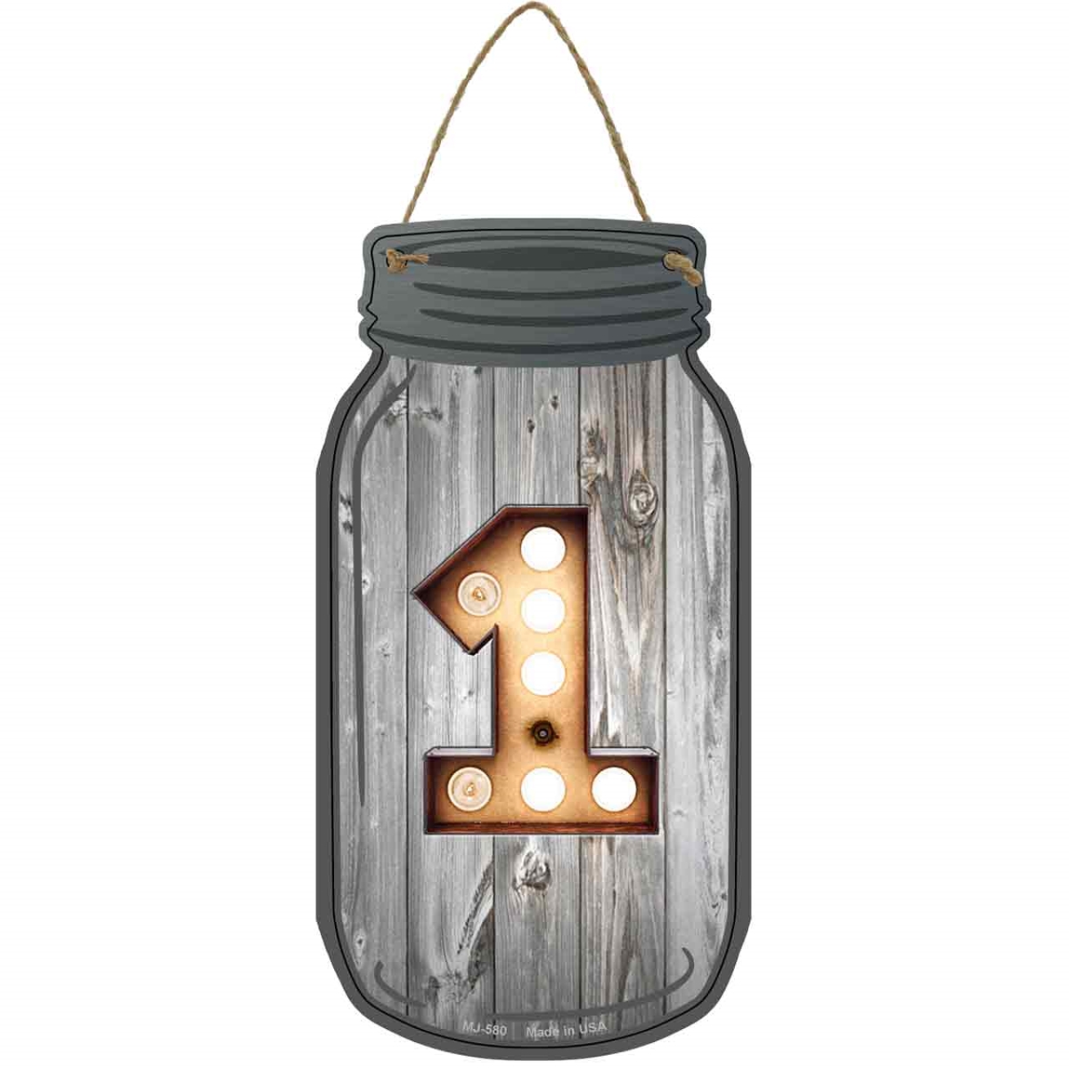 MJ-580 4 x 8 in. 1 Bulb Lettering Novelty Metal Mason Jar Sign