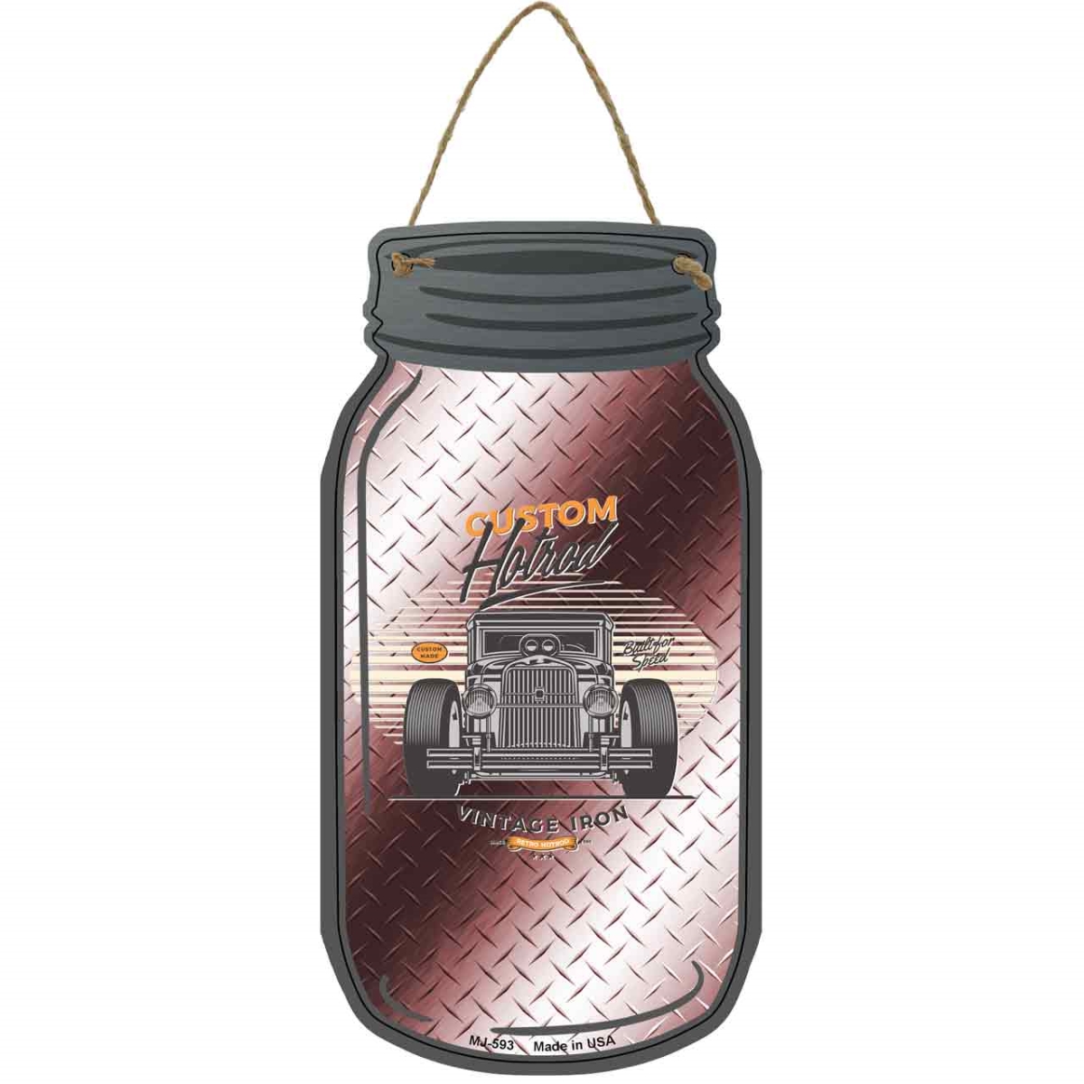 MJ-593 4 x 8 in. Custom Hot Rod Diamond Novelty Metal Mason Jar Sign, Burgundy