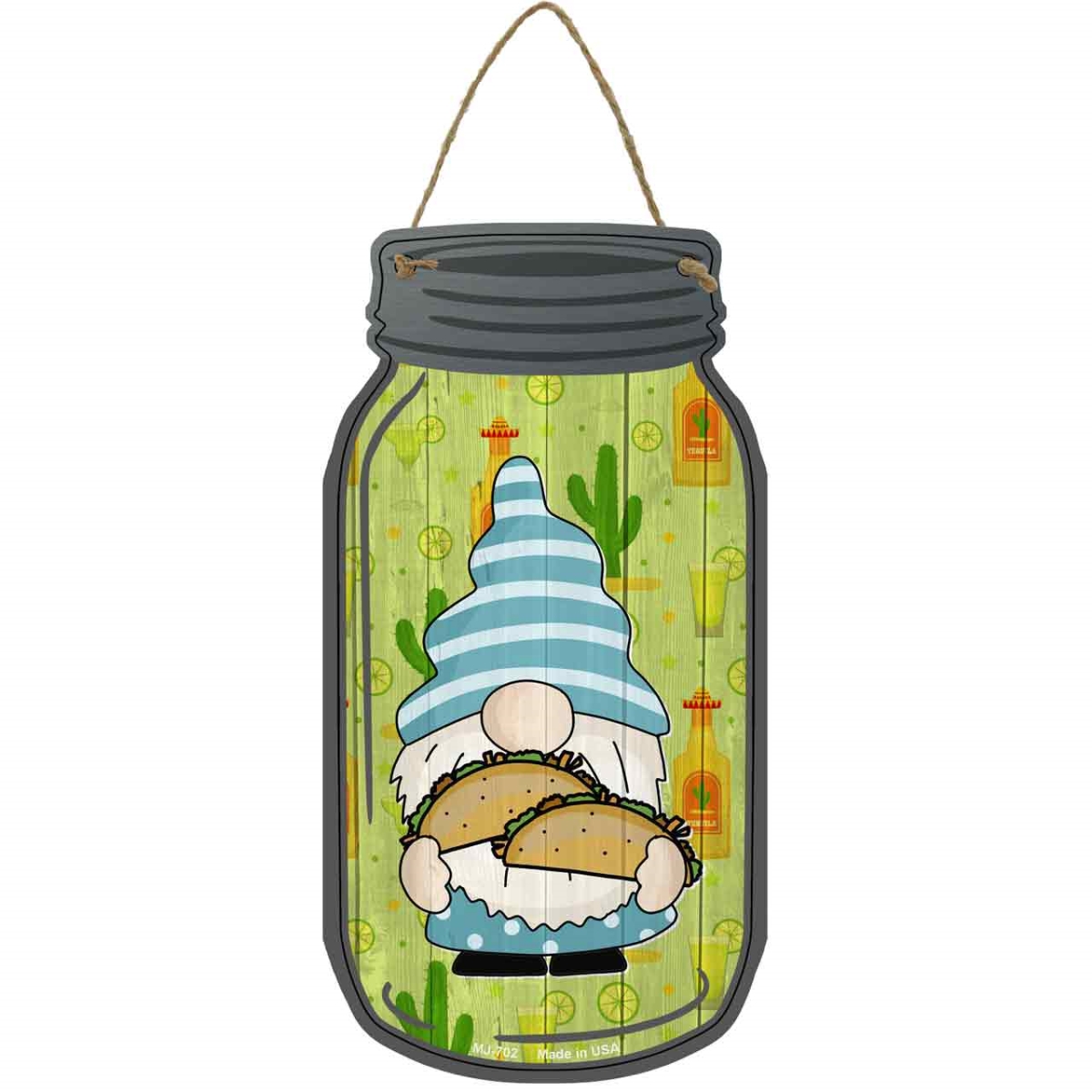 MJ-702 4 x 8 in. Tacos Novelty Metal Mason Jar Sign with Gnome