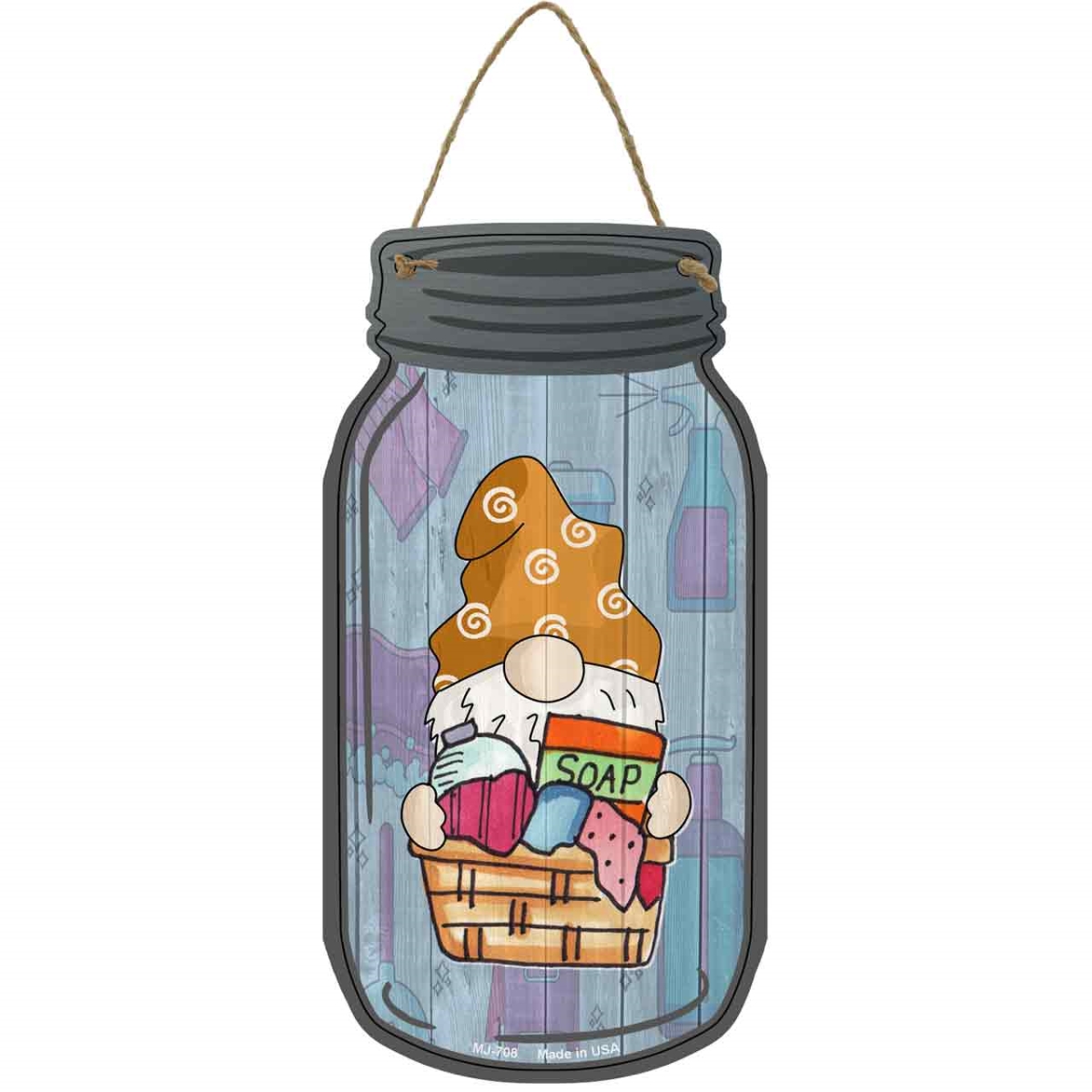 MJ-708 4 x 8 in. Laundry Novelty Metal Mason Jar Sign with Gnome