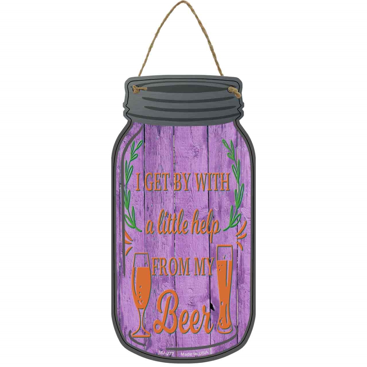 MJ-277 4 x 8 in. Little Help From Beer Novelty Metal Mason Jar Sign