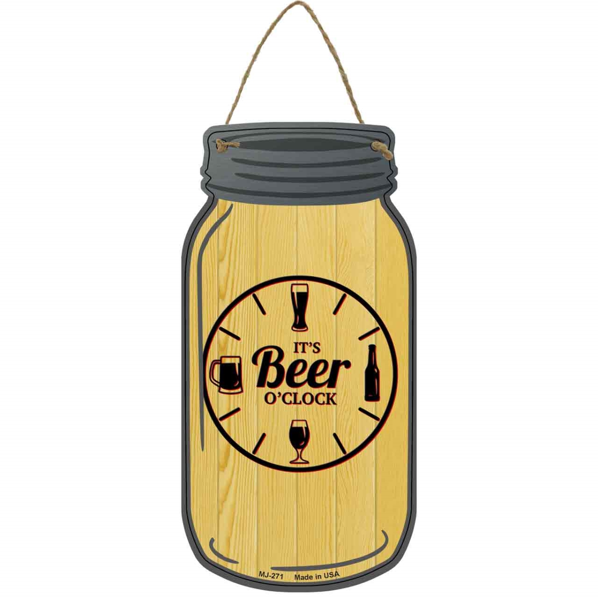 MJ-271 4 x 8 in. Beer O Clock Wood Novelty Metal Mason Jar Sign