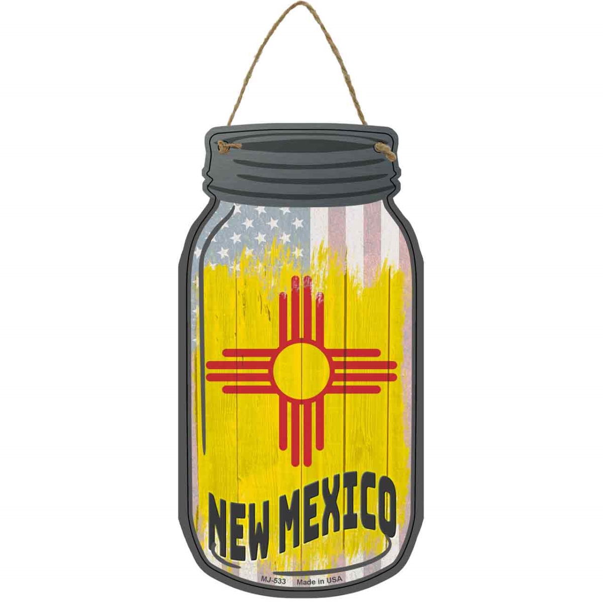 MJ-533 4 x 8 in. New Mexico USA Flag Novelty Metal Mason Jar Sign