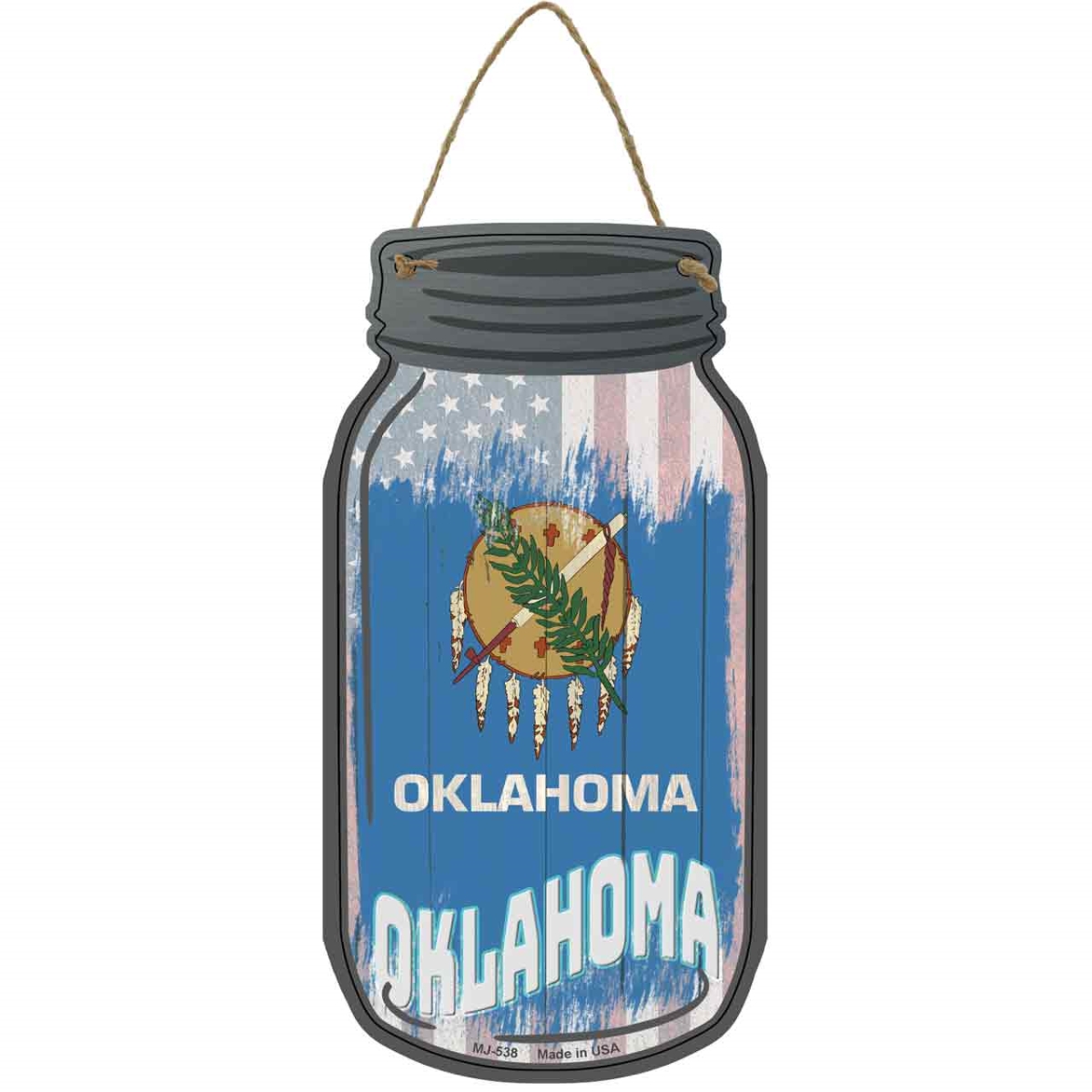 MJ-538 4 x 8 in. Oklahoma USA Flag Novelty Metal Mason Jar Sign