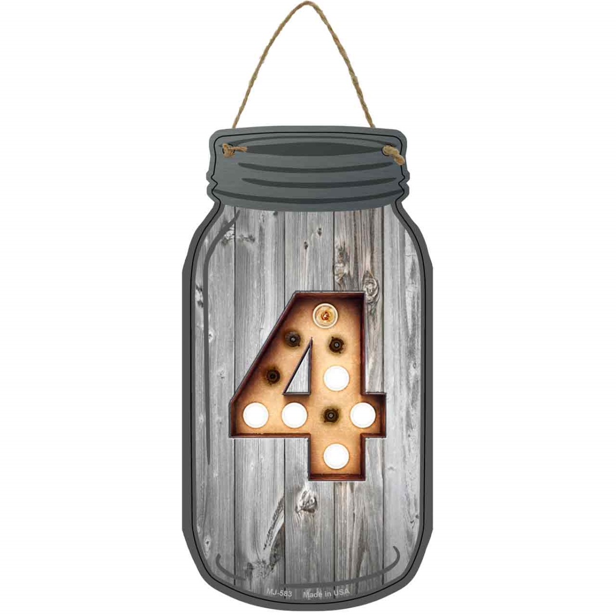 MJ-583 4 x 8 in. 4 Bulb Lettering Novelty Metal Mason Jar Sign