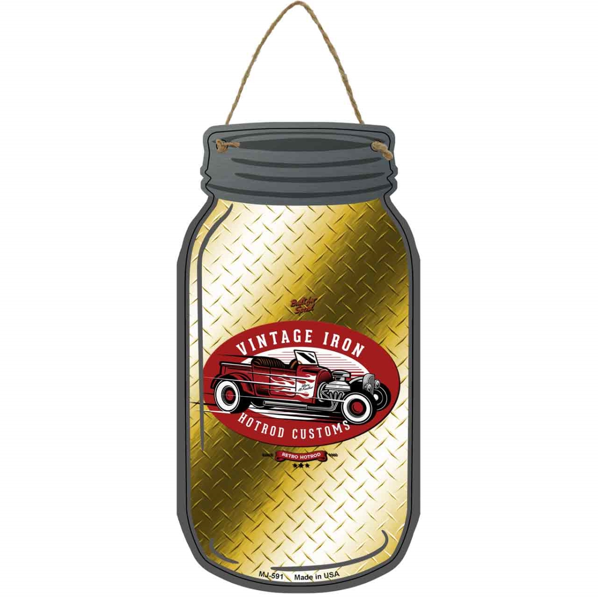 MJ-591 4 x 8 in. Vintage Iron Diamond Novelty Metal Mason Jar Sign, Yellow