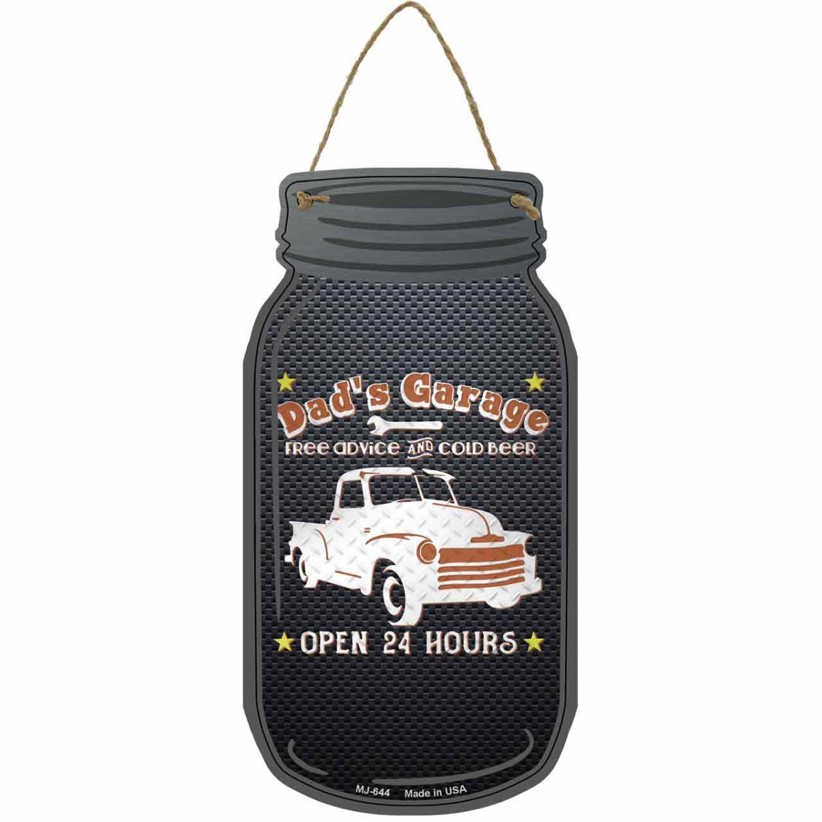 MJ-644 4 x 8 in. Dads Garage Novelty Metal Mason Jar Sign, Brown