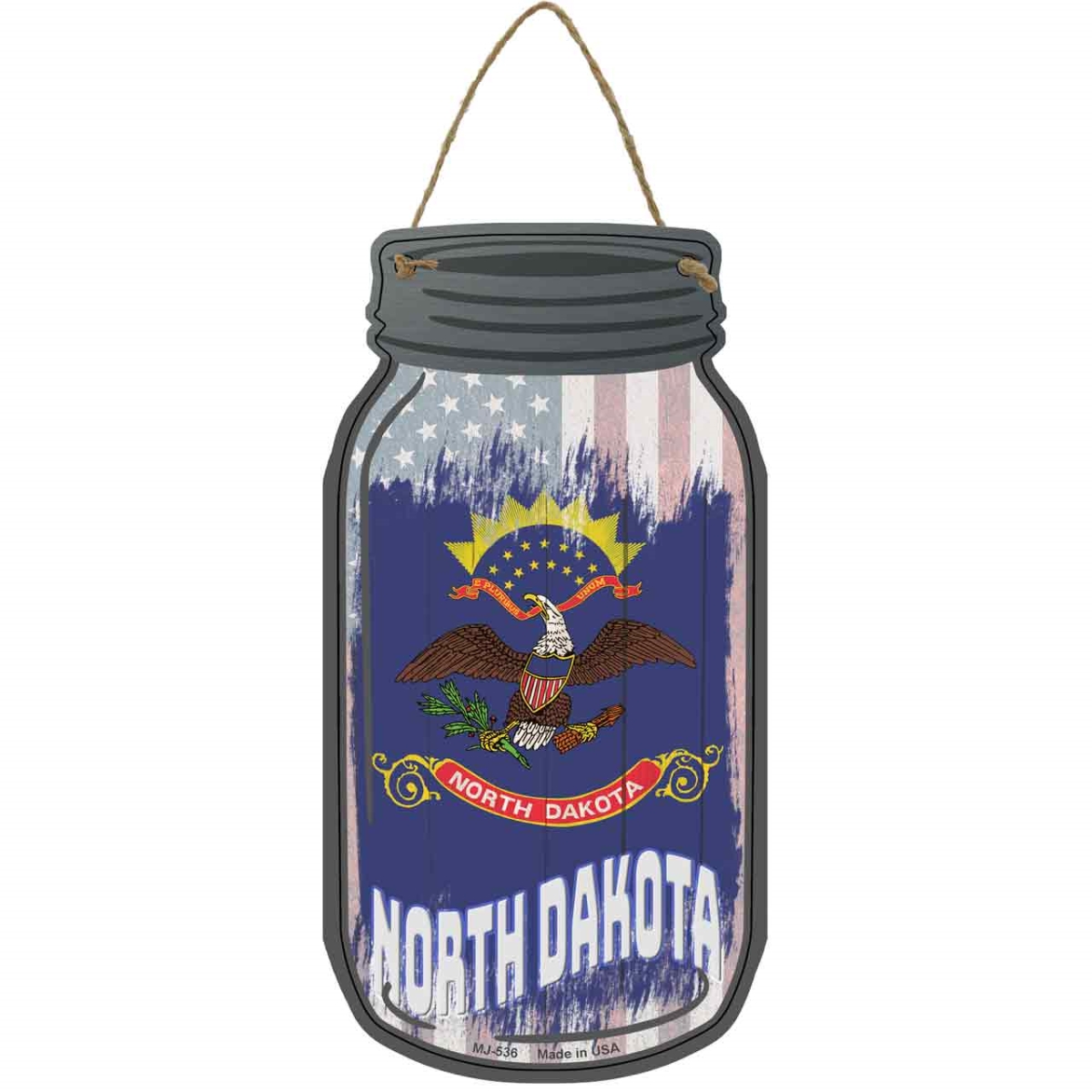 MJ-536 4 x 8 in. North Dakota USA Flag Novelty Metal Mason Jar Sign