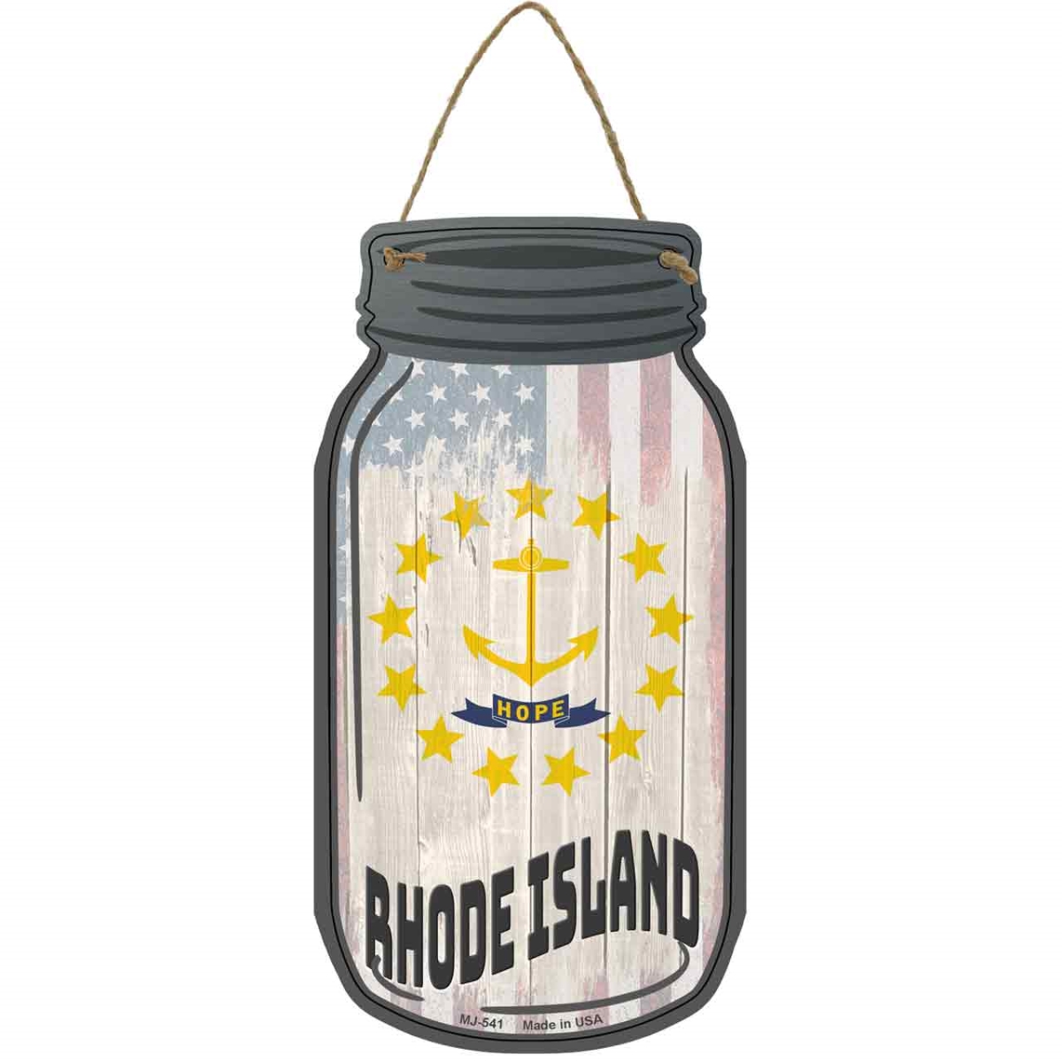 MJ-541 4 x 8 in. Rhode Island USA Flag Novelty Metal Mason Jar Sign