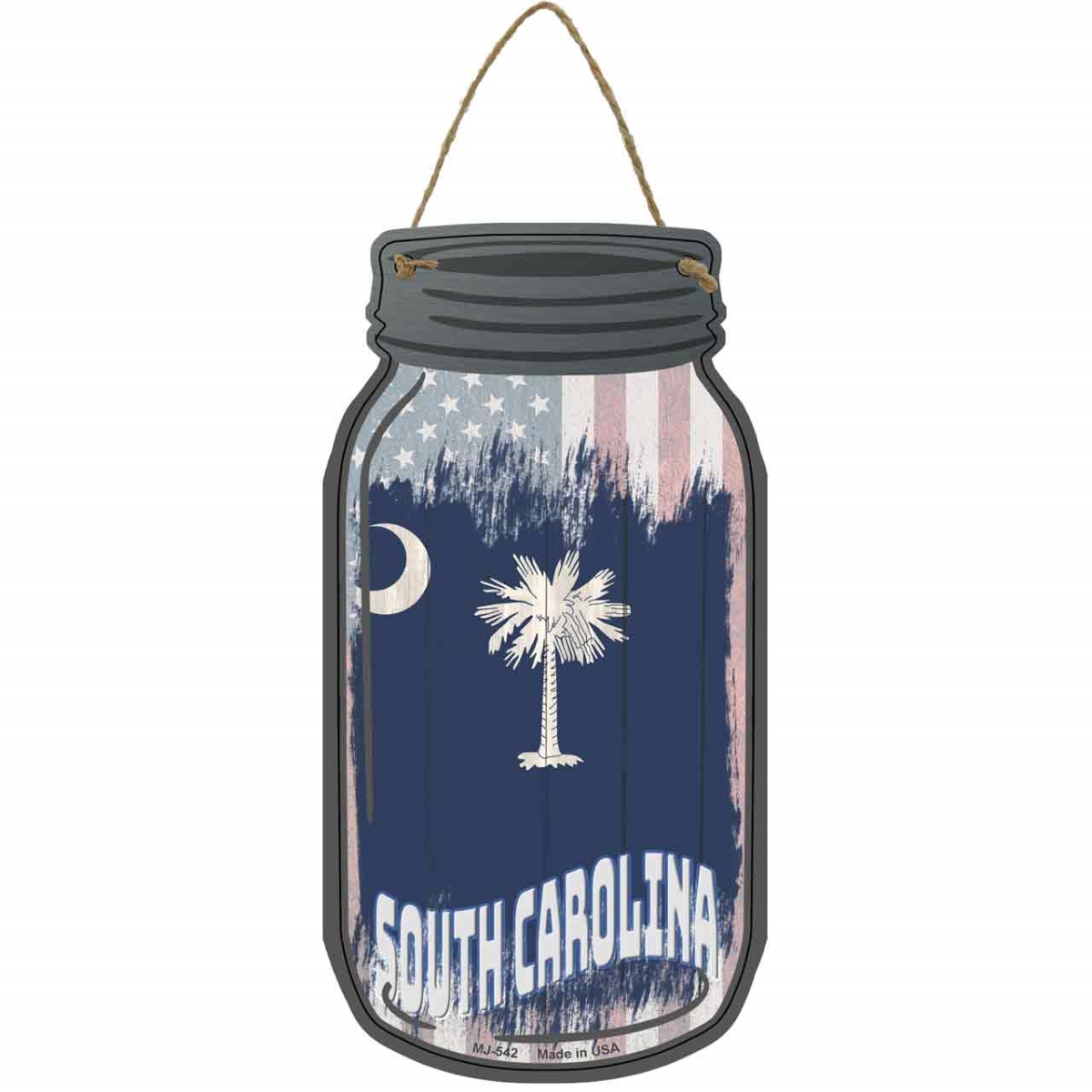 MJ-542 4 x 8 in. South Carolina USA Flag Novelty Metal Mason Jar Sign