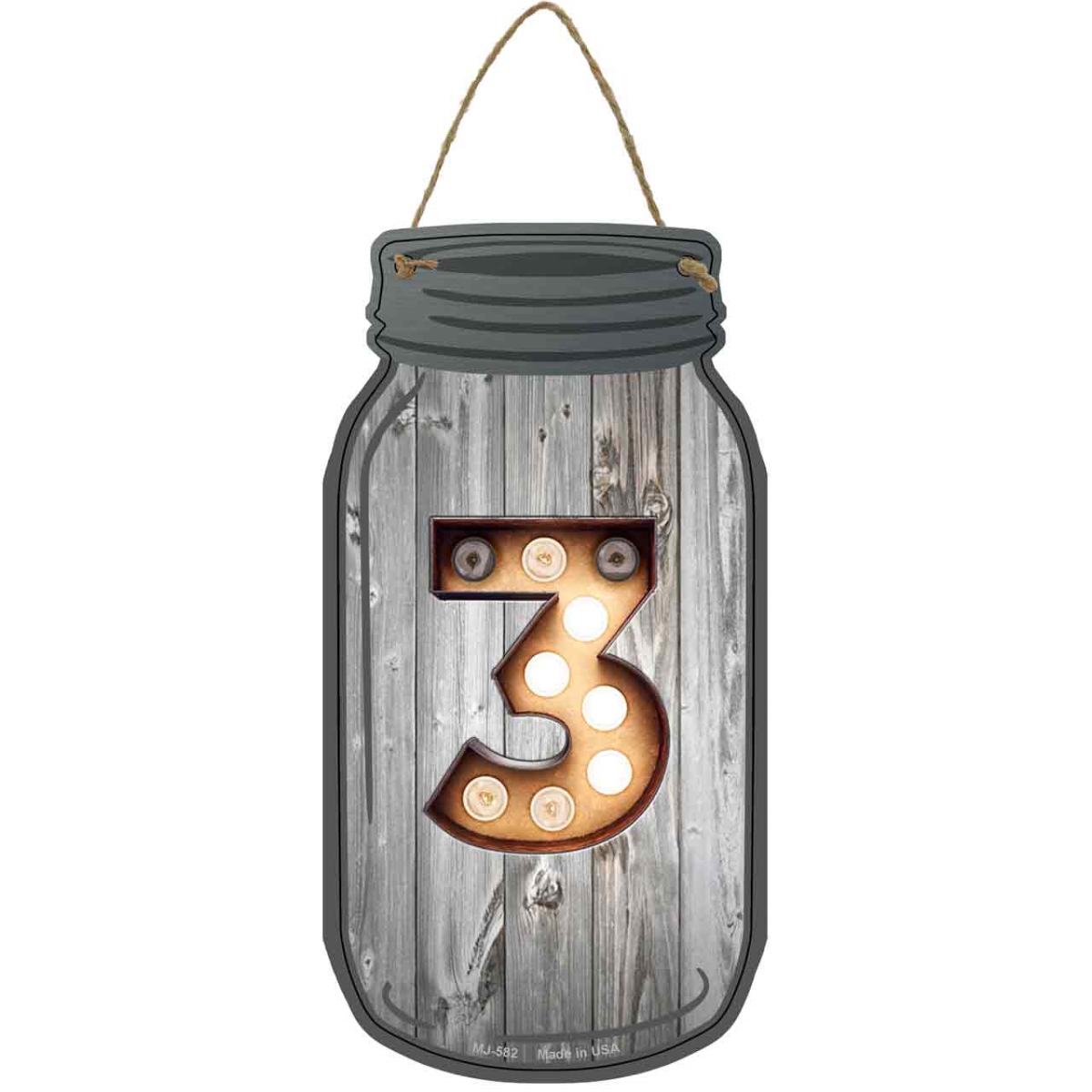 MJ-582 4 x 8 in. 3 Bulb Lettering Novelty Metal Mason Jar Sign