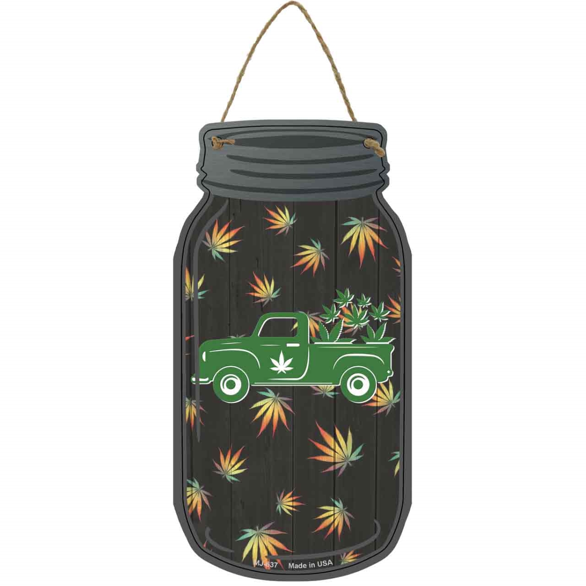 MJ-637 4 x 8 in. Weed Truck Novelty Metal Mason Jar Sign