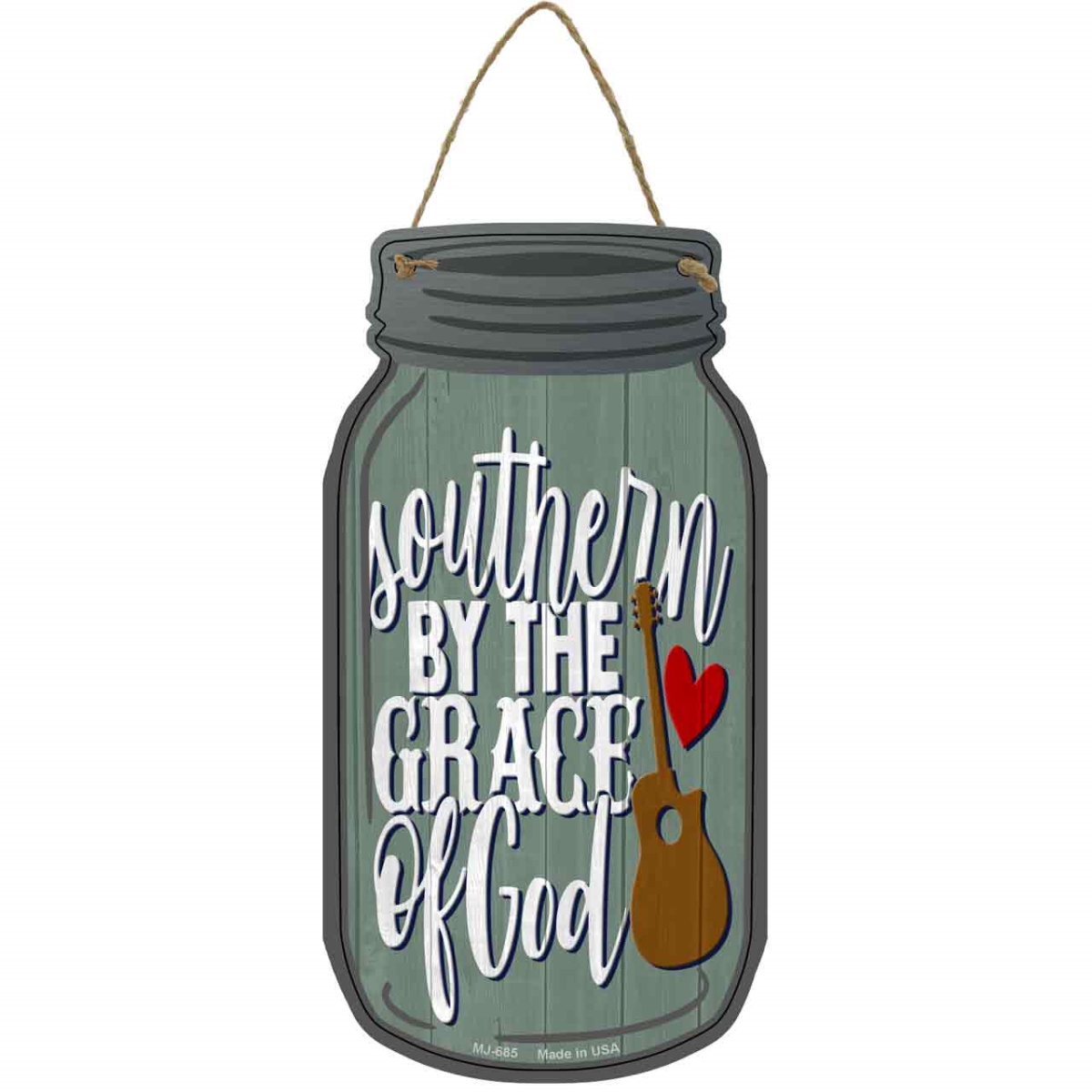 MJ-685 4 x 8 in. Southern By The Grace Of God Novelty Metal Mason Jar Sign