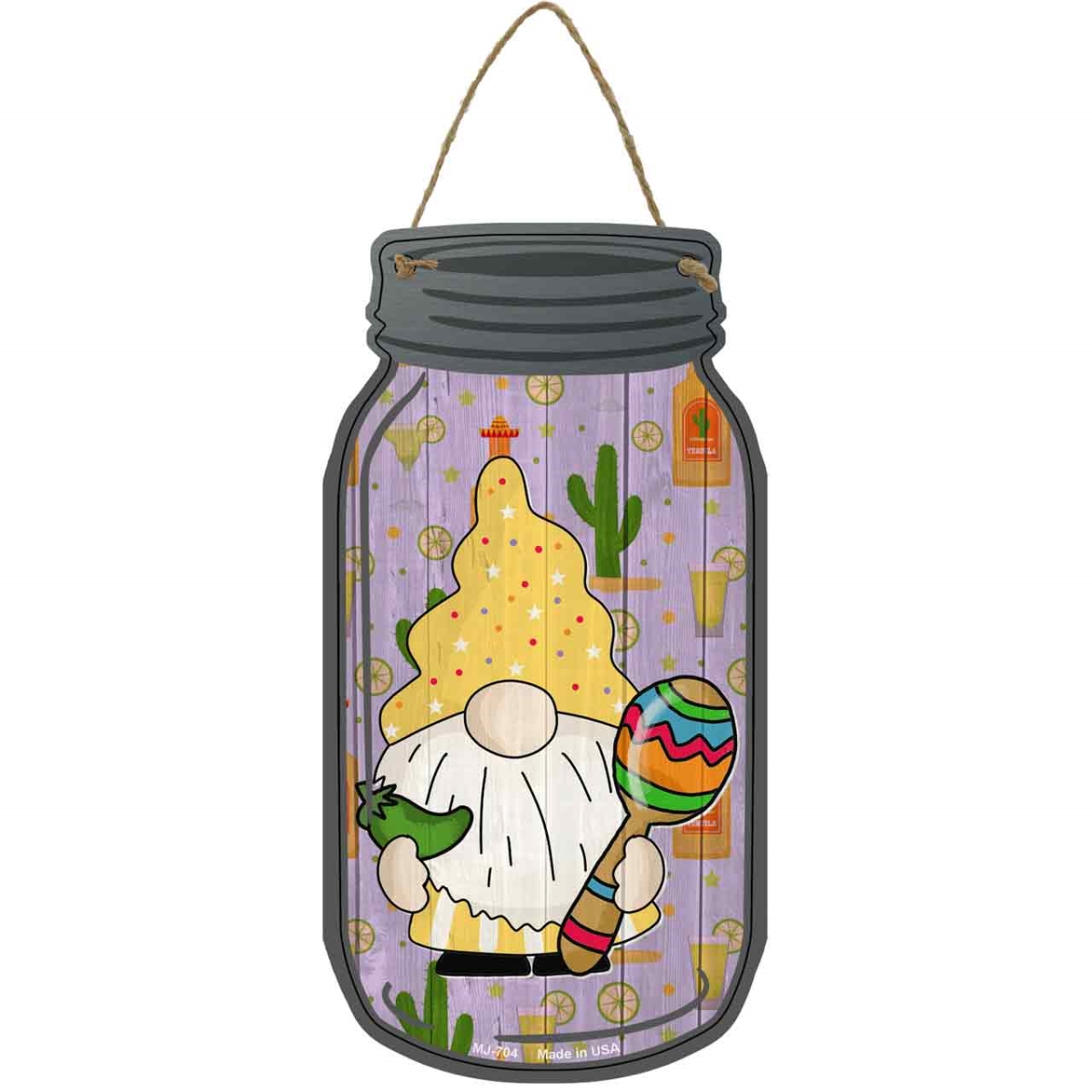 MJ-704 4 x 8 in. Jalapeno Novelty Metal Mason Jar Sign with Gnome