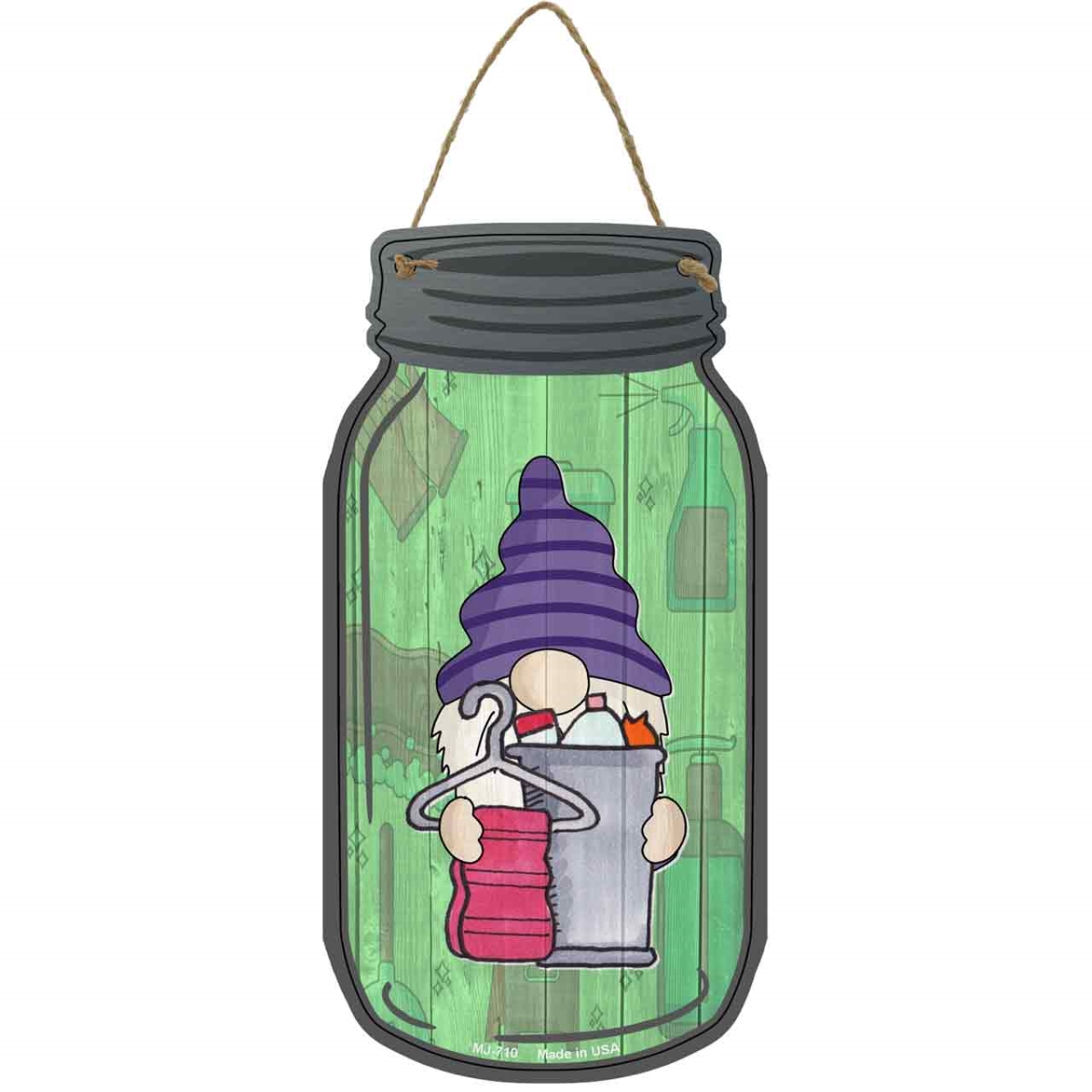 MJ-710 4 x 8 in. Towel Novelty Metal Mason Jar Sign with Gnome
