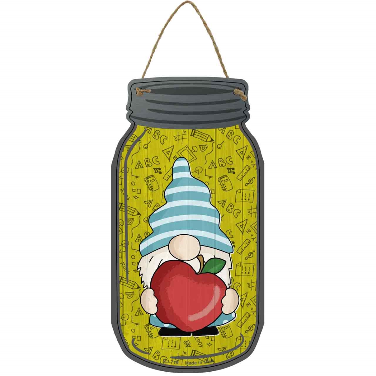 MJ-719 4 x 8 in. Apple Novelty Metal Mason Jar Sign with Gnome