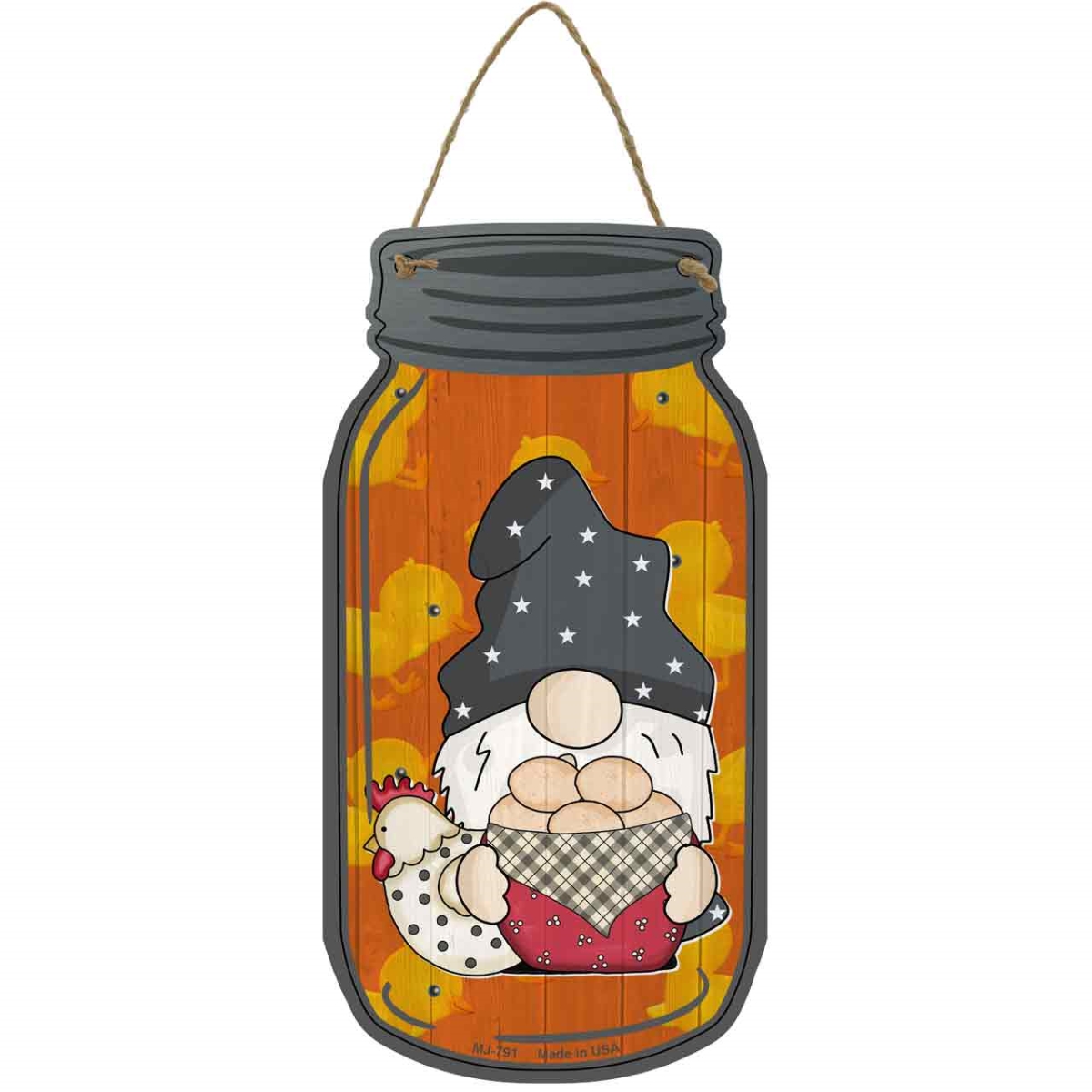 MJ-791 4 x 8 in. Eggs Orange Novelty Metal Mason Jar Sign with Gnome