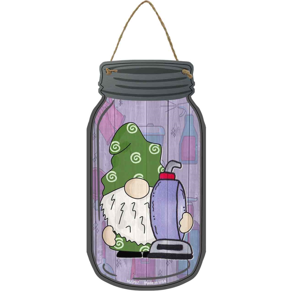 MJ-707 4 x 8 in. Vacuum Novelty Metal Mason Jar Sign with Gnome