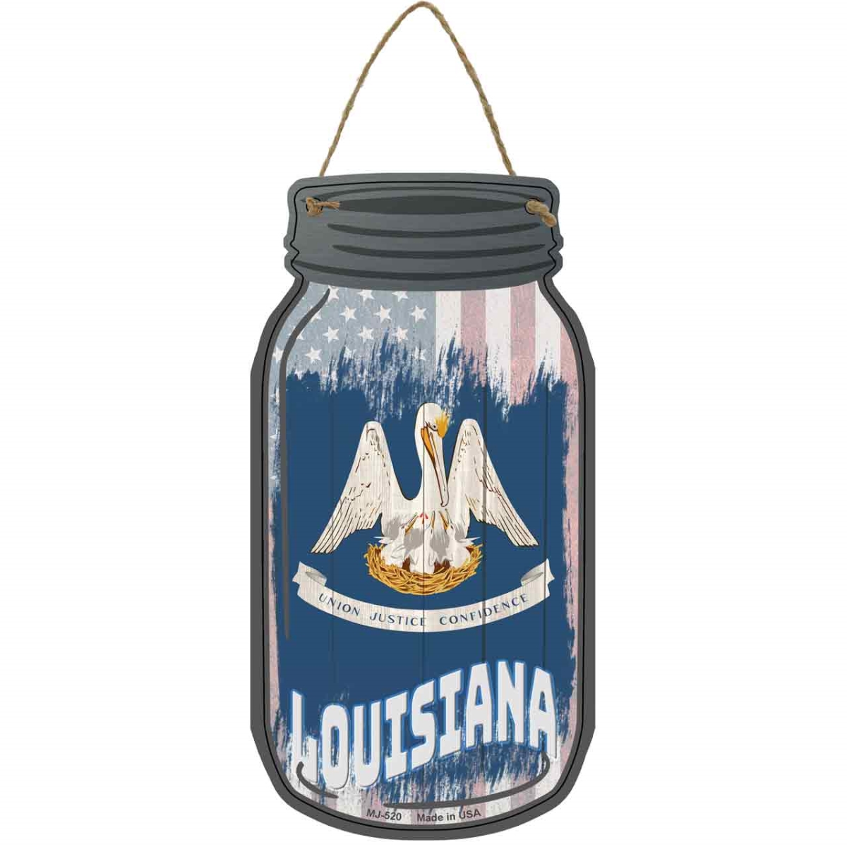 MJ-520 4 x 8 in. Louisiana USA Flag Novelty Metal Mason Jar Sign