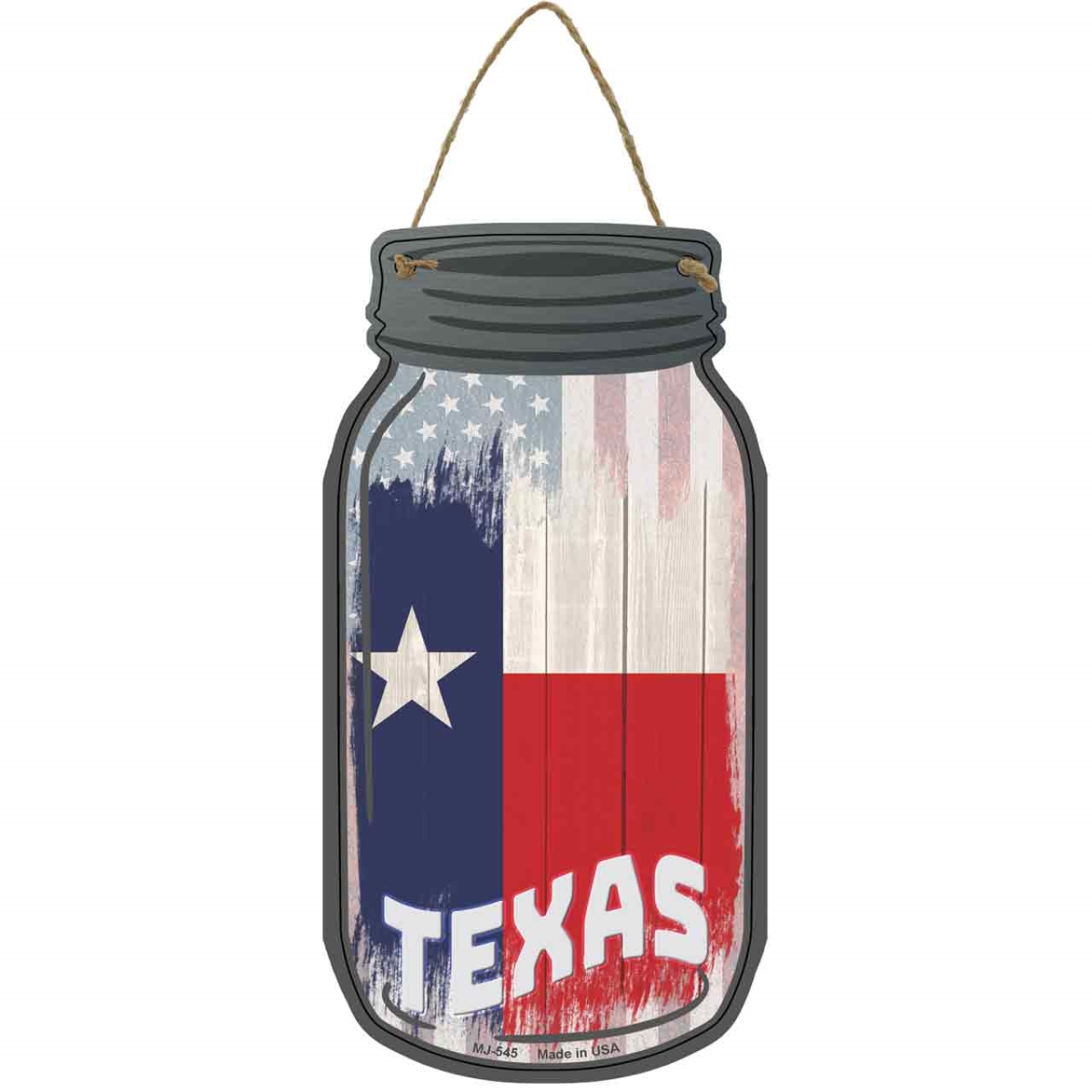 MJ-545 4 x 8 in. Texas USA Flag Novelty Metal Mason Jar Sign