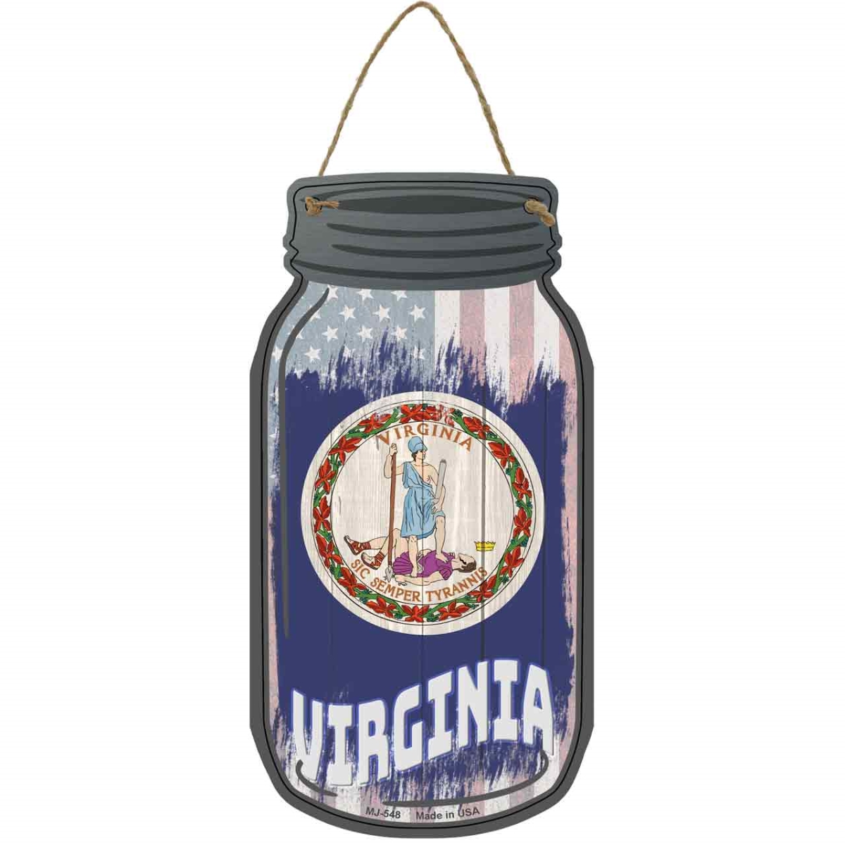 MJ-548 4 x 8 in. Virginia USA Flag Novelty Metal Mason Jar Sign