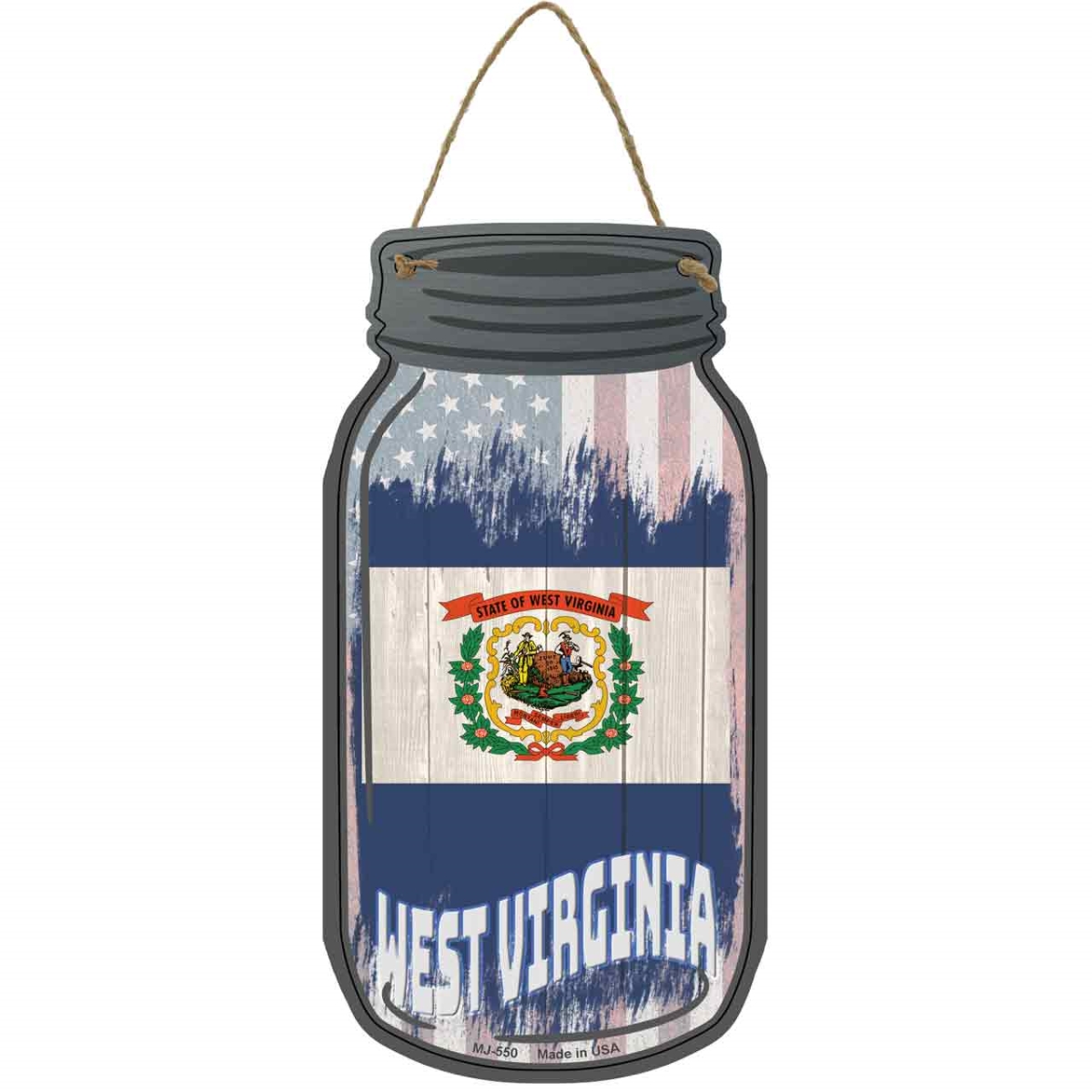 MJ-550 4 x 8 in. West Virginia USA Flag Novelty Metal Mason Jar Sign
