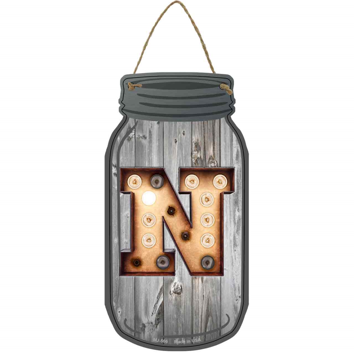 MJ-566 4 x 8 in. N Bulb Lettering Novelty Metal Mason Jar Sign