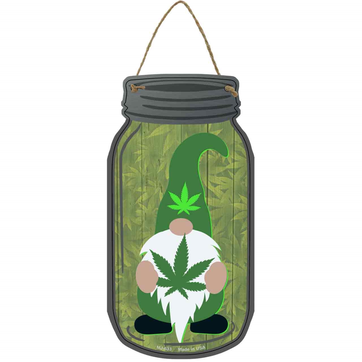MJ-633 4 x 8 in. Weed Gnome Novelty Metal Mason Jar Sign