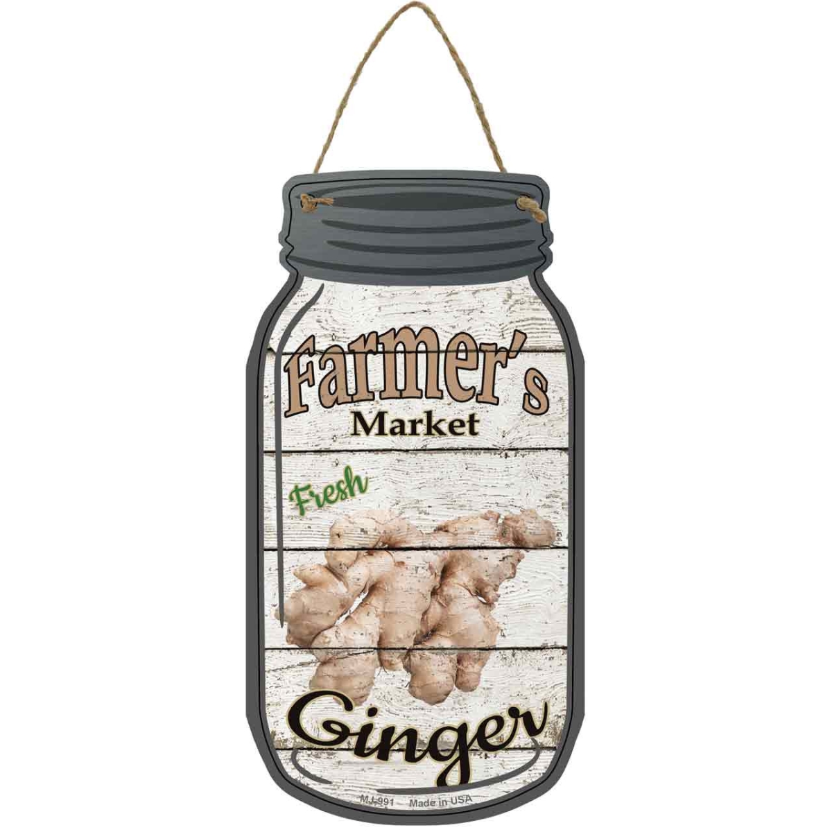 MJ-991 4 x 8 in. Ginger Farmers Market Novelty Metal Mason Jar Sign