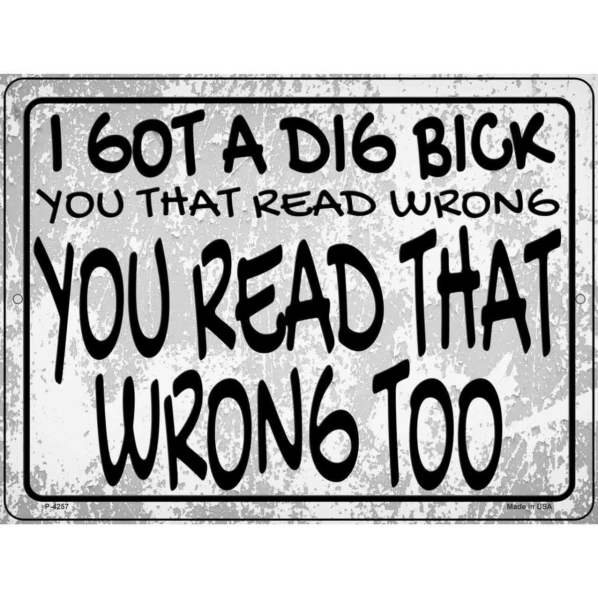 P-4257 9 x 12 in. Dig Bick Read Wrong Novelty Metal Parking Sign