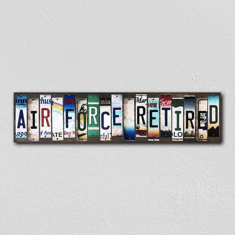 WS-493 Air Force Retired License Plate Tag Strips Novelty Wood Signs