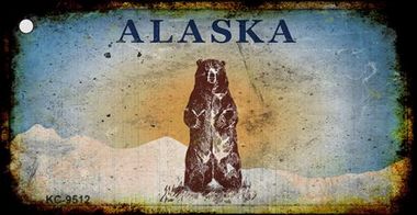 KC-9512 Alaska Bear Rusty Background Novelty Key Chain - 1.5 x 3 in.