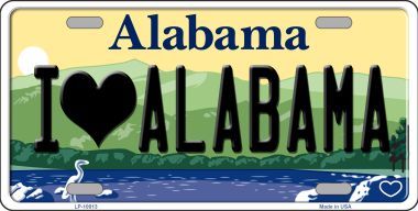 LP-10013 I Love Alabama Background Novelty Metal License Plate - 6 x 12 in.