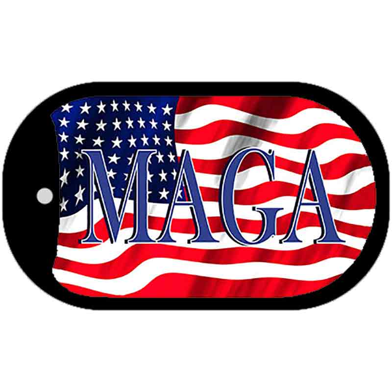 Picture of Smart Blonde DT-12212 1 x 2 in. MAGA AM Flag Novelty Rectangle Metal Dog Tag Necklace