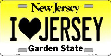 LP-10155 I Love Jersey New Jersey Background Novelty Metal License Plate - 6 x 12 in.