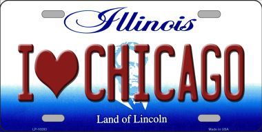 LP-10283 I Love Chicago Illinois Background Metal Novelty License Plate - 6 x 12 in.