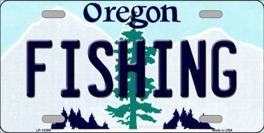 LP-10369 Fishing Oregon Background Metal Novelty License Plate - 6 x 12 in -  Smart Blonde