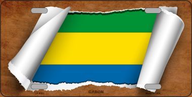 LP-9181 Gabon Flag Scroll Novelty Metal License Plate - 6 x 12 in.