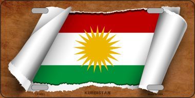 Kurdistan Flag Scroll Novelty Metal License Plate - 6 x 12 in.