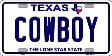 Picture of Smart Blonde LP-9368 Cowboy Texas Background Novelty Metal License Plate - 6 x 12 in.