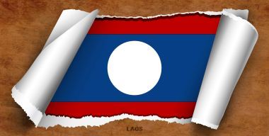 LP-9213 Laos Flag Scroll Novelty Metal License Plate - 6 x 12 in.