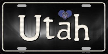 Picture of Smart Blonde LP-9482 Utah Flag Script Novelty Metal License Plate - 6 x 12 in.