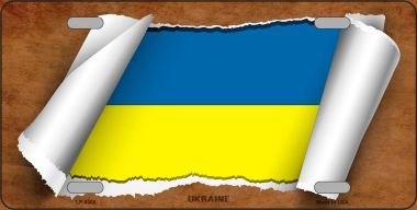 Ukraine Flag Scroll Novelty Metal License Plate 6 x 12 in.