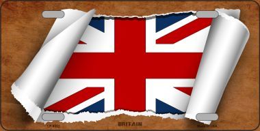 LP-9332 Britain Flag Scroll Novelty Metal License Plate - 6 x 12 in.