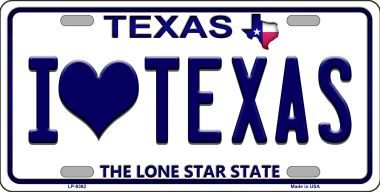 LP-9362 I Love Texas Background Novelty Metal License Plate - 6 x 12 in.