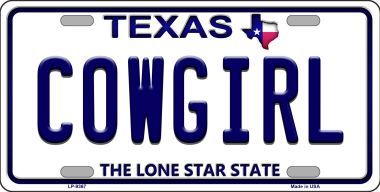 Picture of Smart Blonde LP-9367 Cowgirl Texas Background Novelty Metal License Plate - 6 x 12 in.