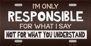 LP-9632 Responsible For What I Say Novelty Metal License Plate - 6 x 12 in -  Smart Blonde