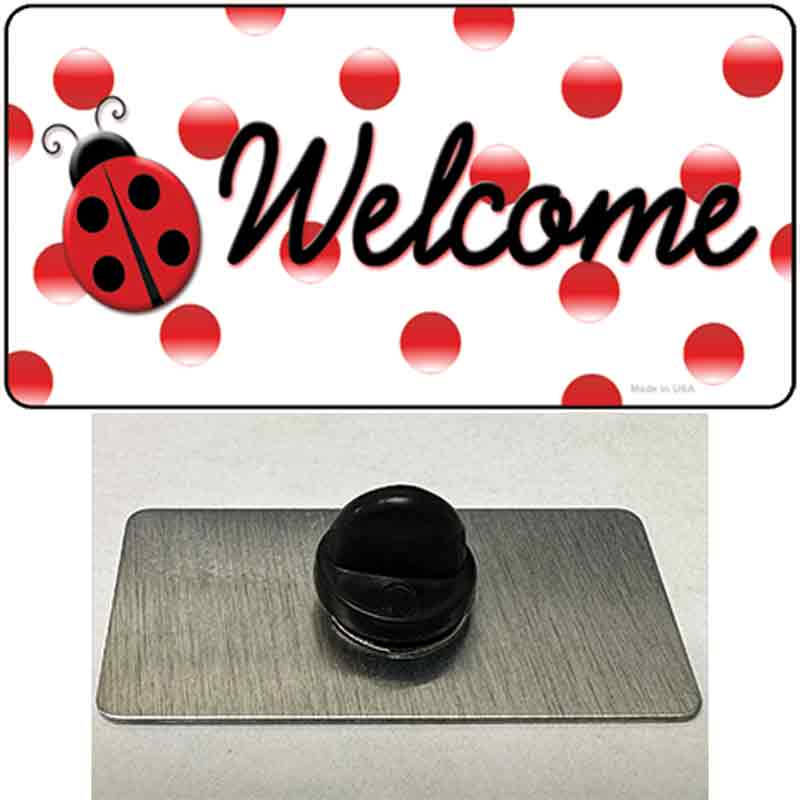 PIN-LP-11726 1.5 x 0.75 in. Welcome Ladybug Novelty Rectangle Metal Hat Pin