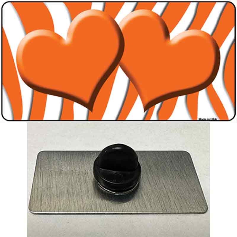 PIN-LP-2928 1.5 x 0.75 in. Orange & White Zebra Centered Hearts Novelty Rectangle Metal Hat Pin