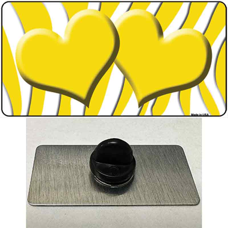 PIN-LP-2930 1.5 x 0.75 in. Yellow & White Zebra Centered Hearts Novelty Rectangle Metal Hat Pin